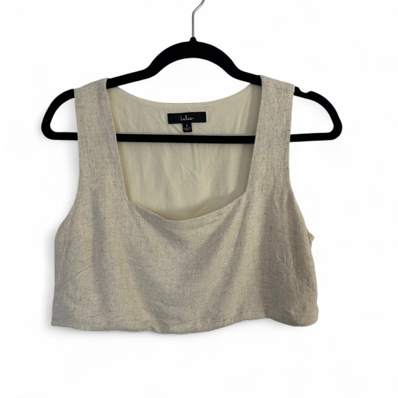 Lulus linen blend square neck crop top tank small cream fully lined - Picture 1 of 6